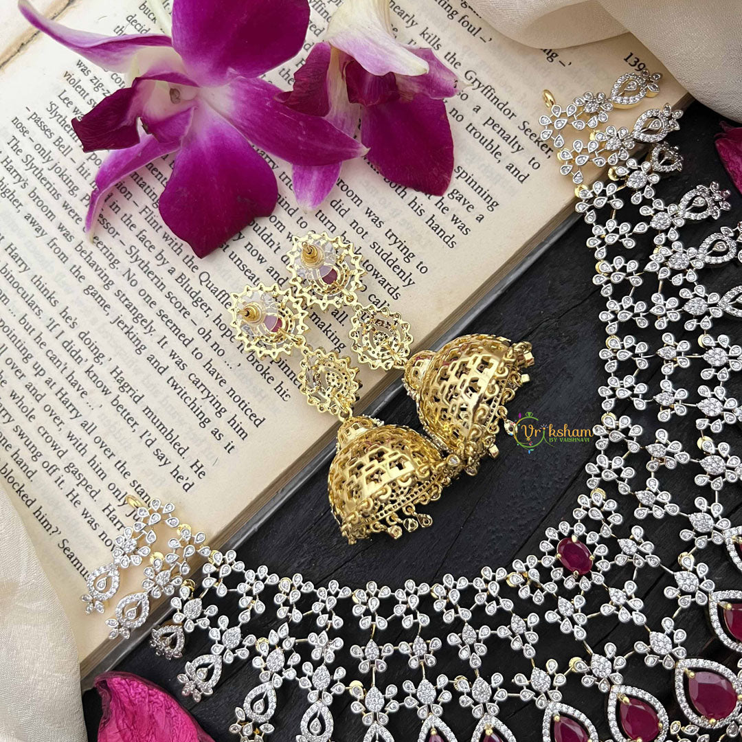 Vriksham Royal Pear Shape Red Accents American Diamond Choker Neckpiece-G20200