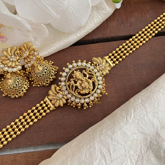 Gold Look Alike Ganesha Choker-Golden Pearl-White-G13468