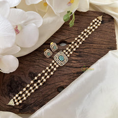 Fancy 3 Layer Aqua Green AD stone Choker-Pearl-G14582