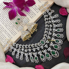 Vriksham Royal Pear Shape Green Accents American Diamond Choker Neckpiece-G20204