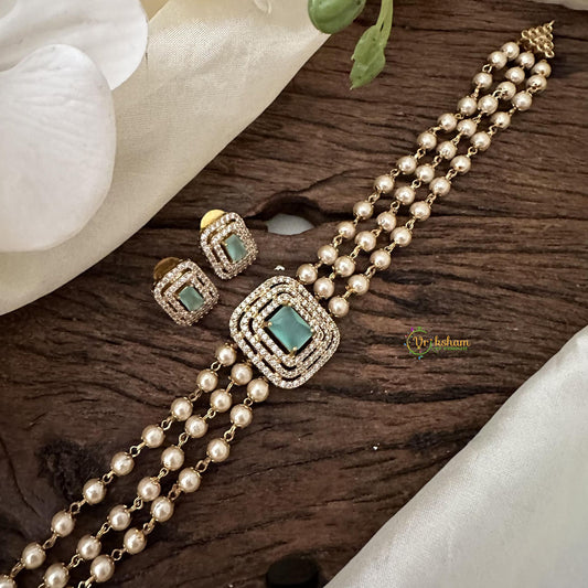 Fancy 3 Layer Aqua Green AD stone Choker-Pearl-G14582