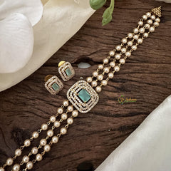 Fancy 3 Layer Aqua Green AD stone Choker-Pearl-G14582