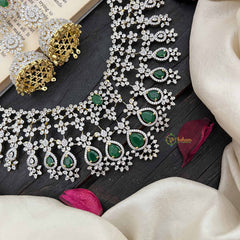 Vriksham Royal Pear Shape Green Accents American Diamond Choker Neckpiece-G20204