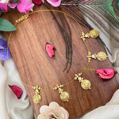 Vriksham Traditional Laxmi Coin With White Stone Stud 5 Pendant Invisible Chain-KG22306