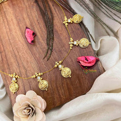 Vriksham Traditional Laxmi Coin With White Stone Stud 5 Pendant Invisible Chain-KG22306