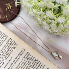 Vriksham Butterfly Pendant Gold Alike Anti Tarnish Necklace Chain-Sky Blue-G20950