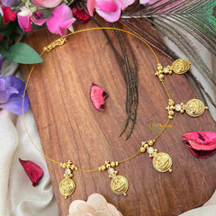 Vriksham Traditional Laxmi Coin With White Stone Stud 5 Pendant Invisible Chain-KG22306