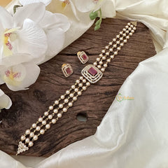 Fancy 3 Layer Red AD stone Choker-Pearl-G14584