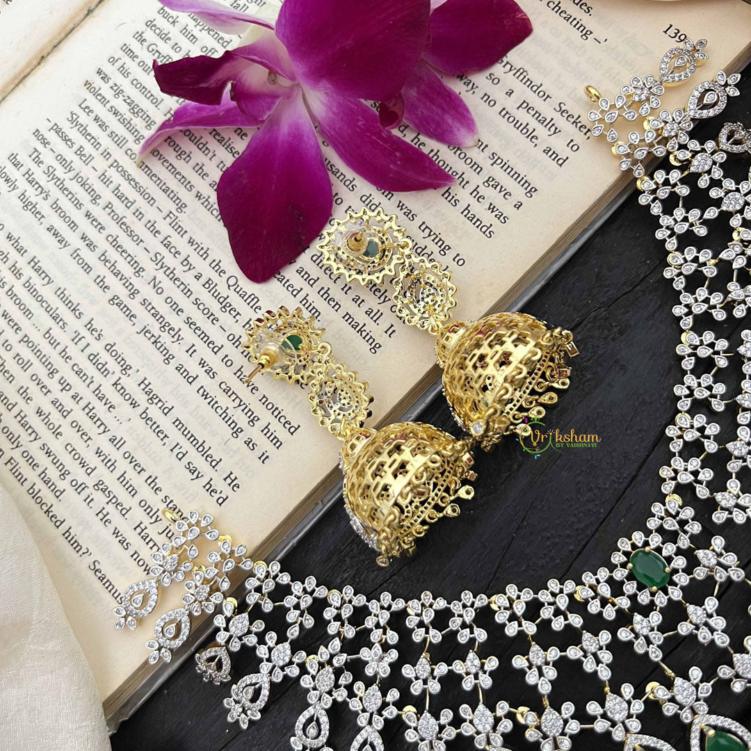 Vriksham Royal Pear Shape Green Accents American Diamond Choker Neckpiece-G20204
