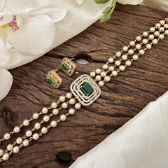 Fancy 3 Layer Green AD stone Choker-Pearl-G14583