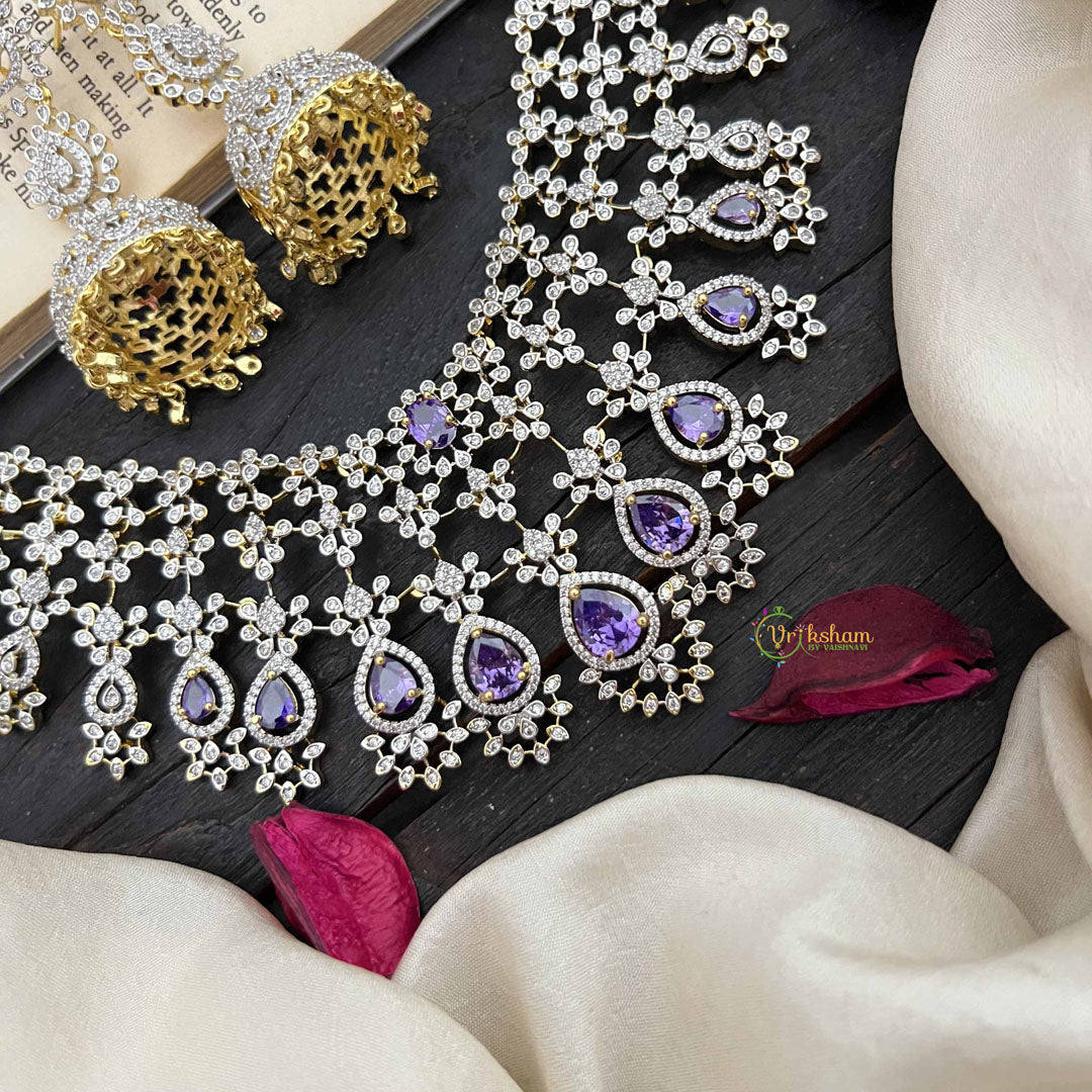 Vriksham Royal Pear Shape Purple Accents American Diamond Choker Neckpiece-G20198