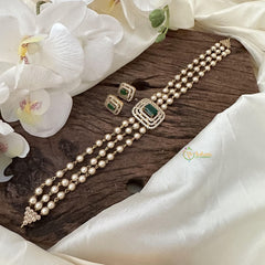 Fancy 3 Layer Green AD stone Choker-Pearl-G14583