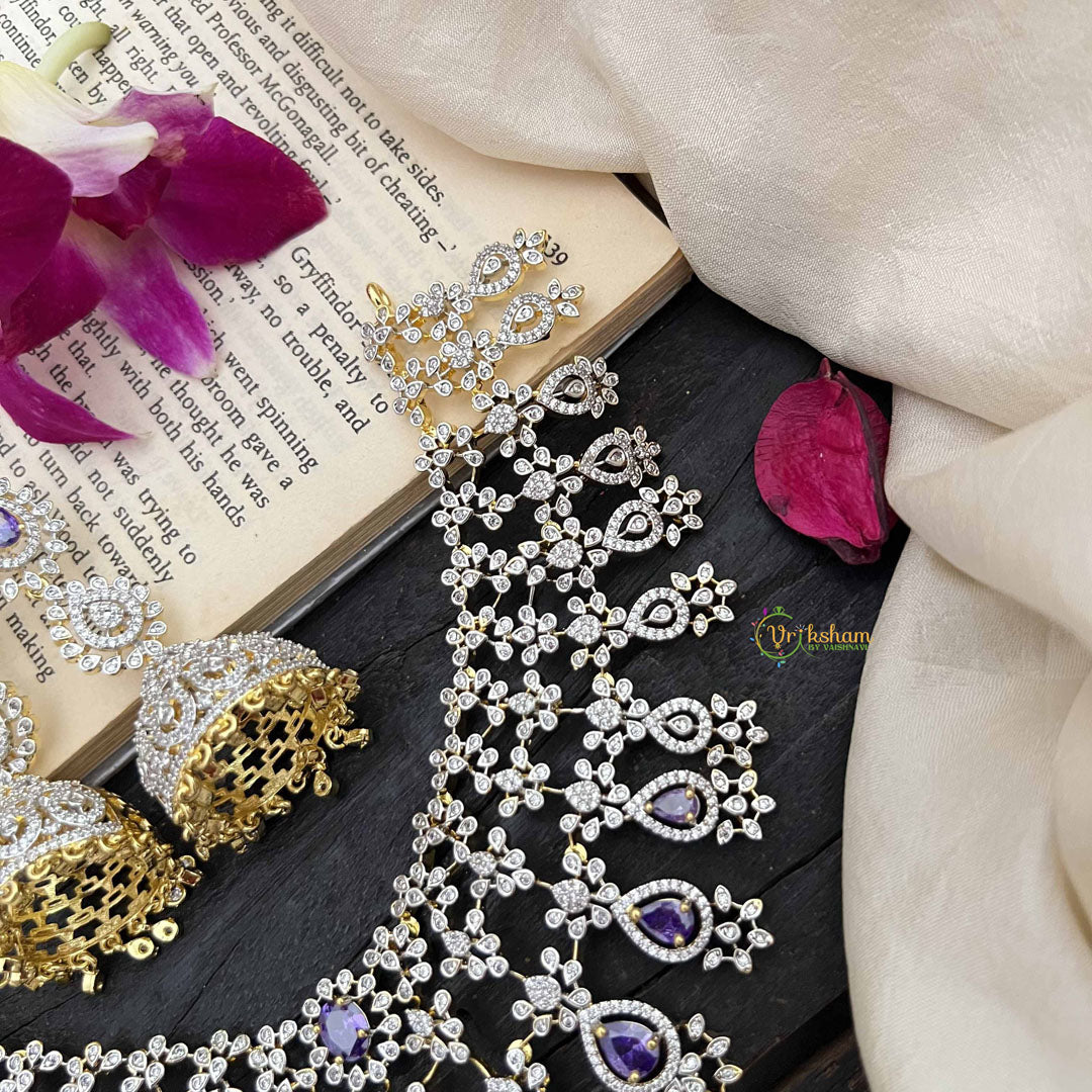 Vriksham Royal Pear Shape Purple Accents American Diamond Choker Neckpiece-G20198