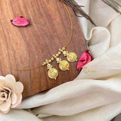 Vriksham Traditional Laxmi Coin With White Stone Stud Closed 3 Pendant Invisible Chain-KG22307