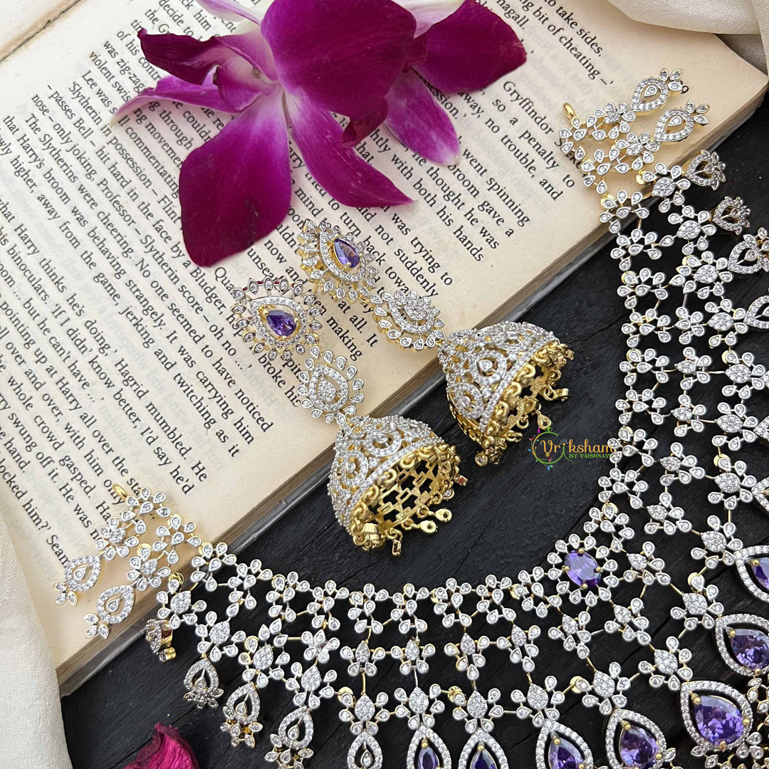 Vriksham Royal Pear Shape Purple Accents American Diamond Choker Neckpiece-G20198