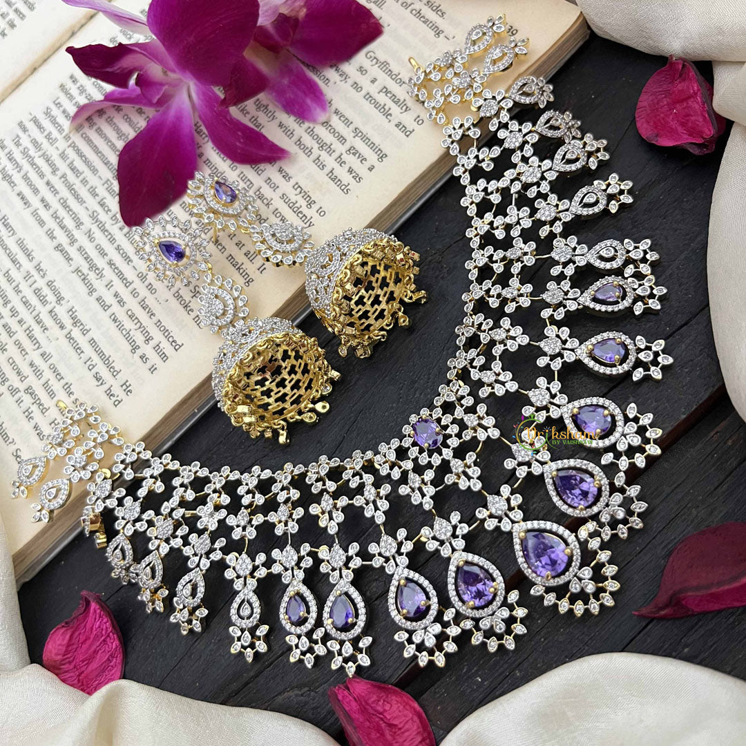 Vriksham Royal Pear Shape Purple Accents American Diamond Choker Neckpiece-G20198