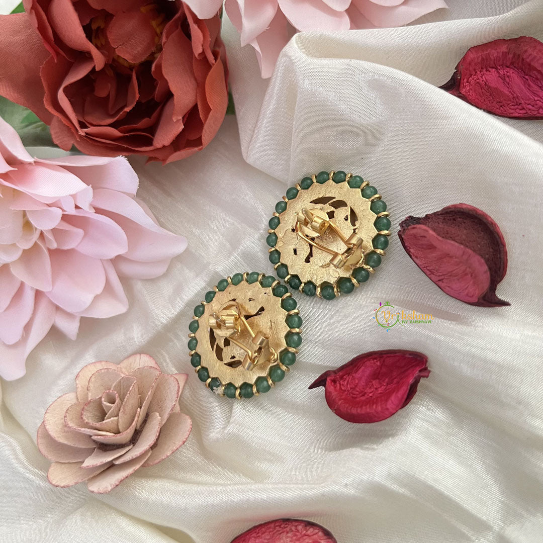Vriksham Peacock Jadau Kundan Stud Earring-Red Green-J3197