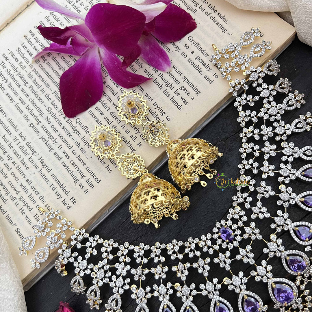 Vriksham Royal Pear Shape Purple Accents American Diamond Choker Neckpiece-G20198