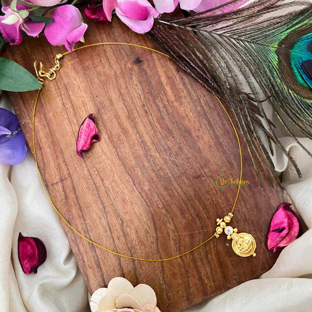 Vriksham Traditional Laxmi Coin With White Stone Stud Single Pendant Invisible Chain-KG22309