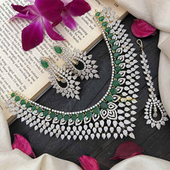 Vriksham Designer Pear Style American Diamond Polki Choker Neckpiece-Green-G20201