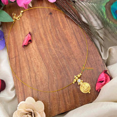 Vriksham Traditional Laxmi Coin With White Stone Stud Single Pendant Invisible Chain-KG22309