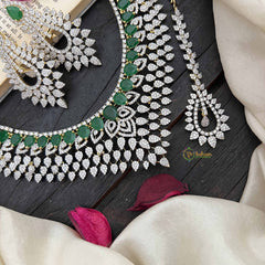 Vriksham Designer Pear Style American Diamond Polki Choker Neckpiece-Green-G20201