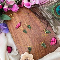 Vriksham Gold-Finish Leaf Cluster 3 Pendant Invisible Chain-Green-KG22325