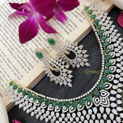 Vriksham Designer Pear Style American Diamond Polki Choker Neckpiece-Green-G20201