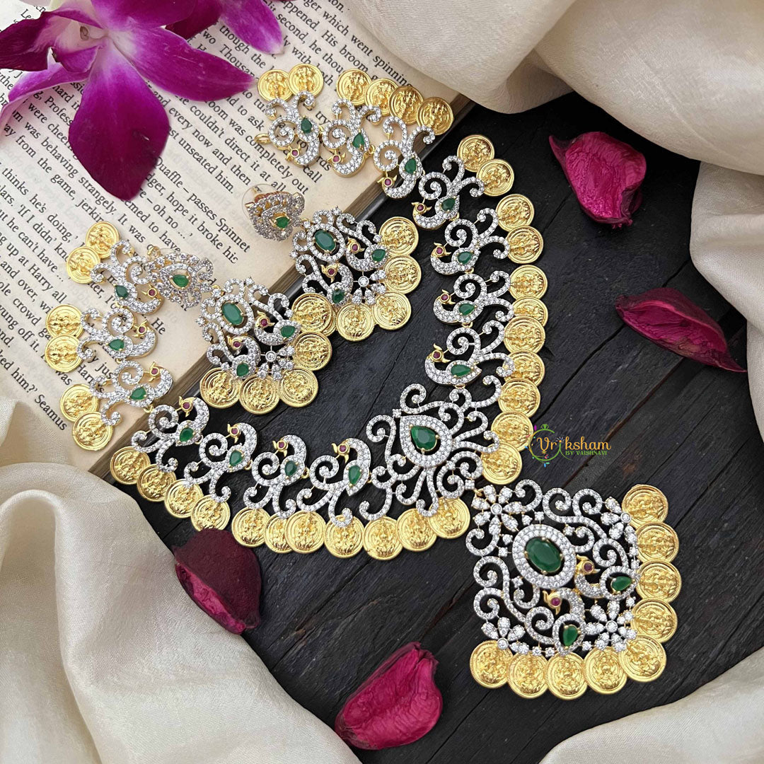 Vriksham Elegant Dual Peacock & Lakshmi Coin AD Stone Neckpiece-G20214