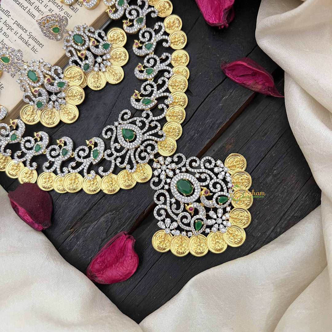 Vriksham Elegant Dual Peacock & Lakshmi Coin AD Stone Neckpiece-G20214