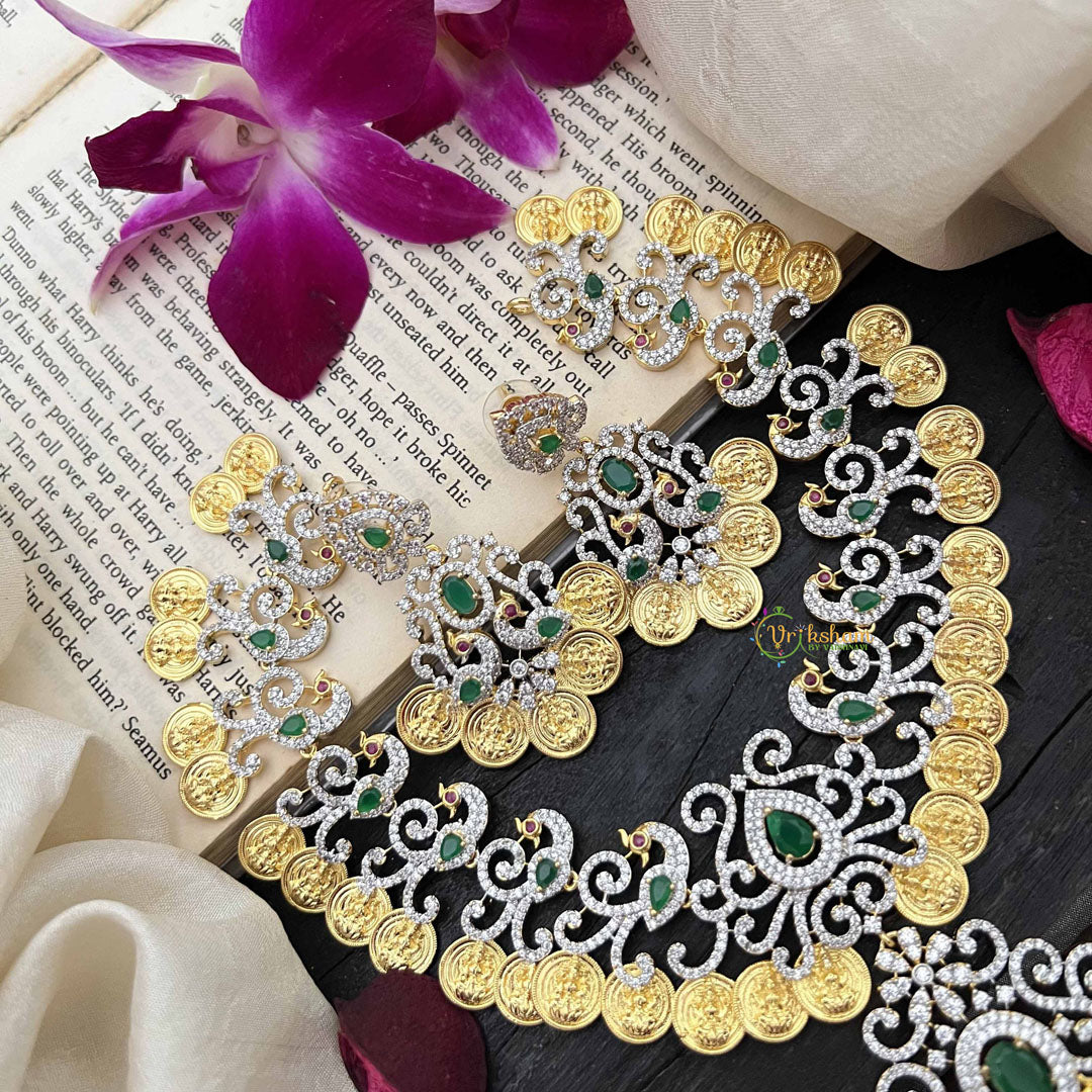Vriksham Elegant Dual Peacock & Lakshmi Coin AD Stone Neckpiece-G20214