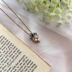 Vriksham Queen Heart Pendant Gold Alike Anti Tarnish Necklace Chain-Pink Blue-G20957