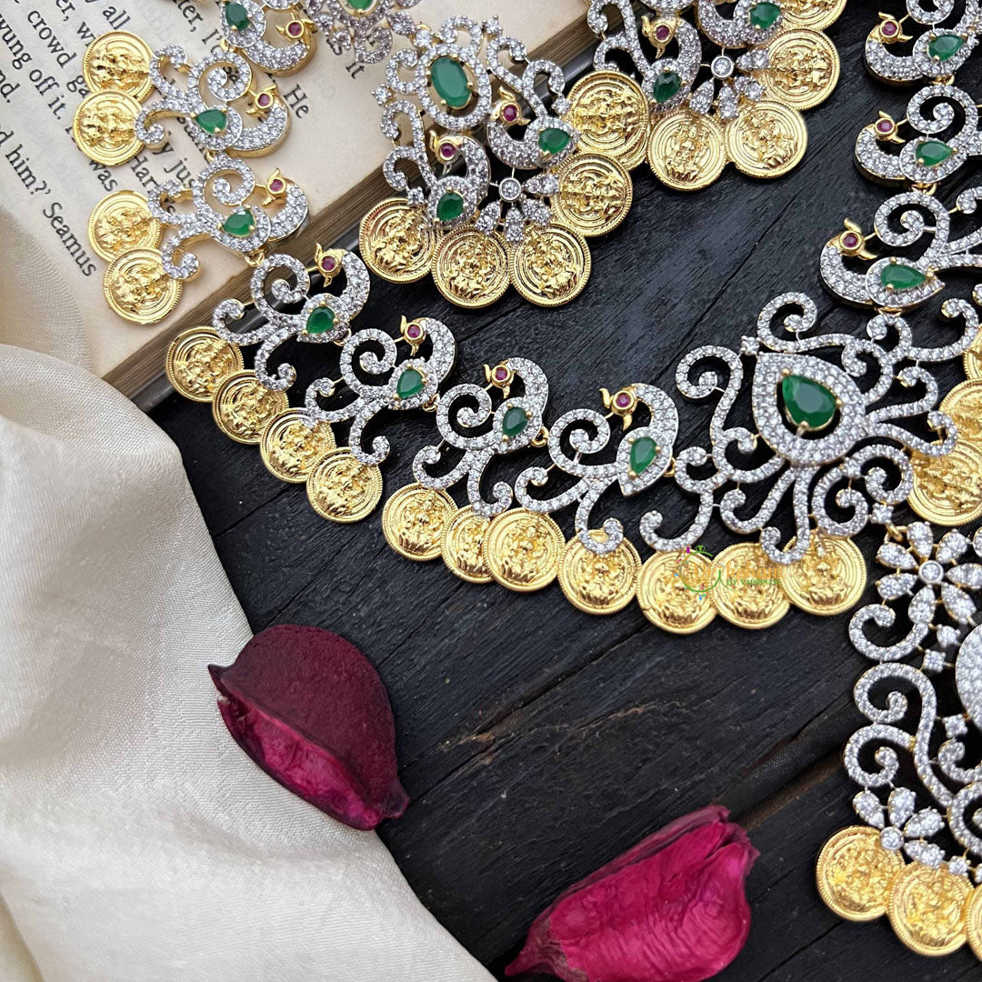 Vriksham Elegant Dual Peacock & Lakshmi Coin AD Stone Neckpiece-G20214