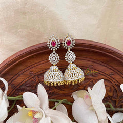 Vriksham Regal Red American Diamond Long Jhumka Earrings-G21579