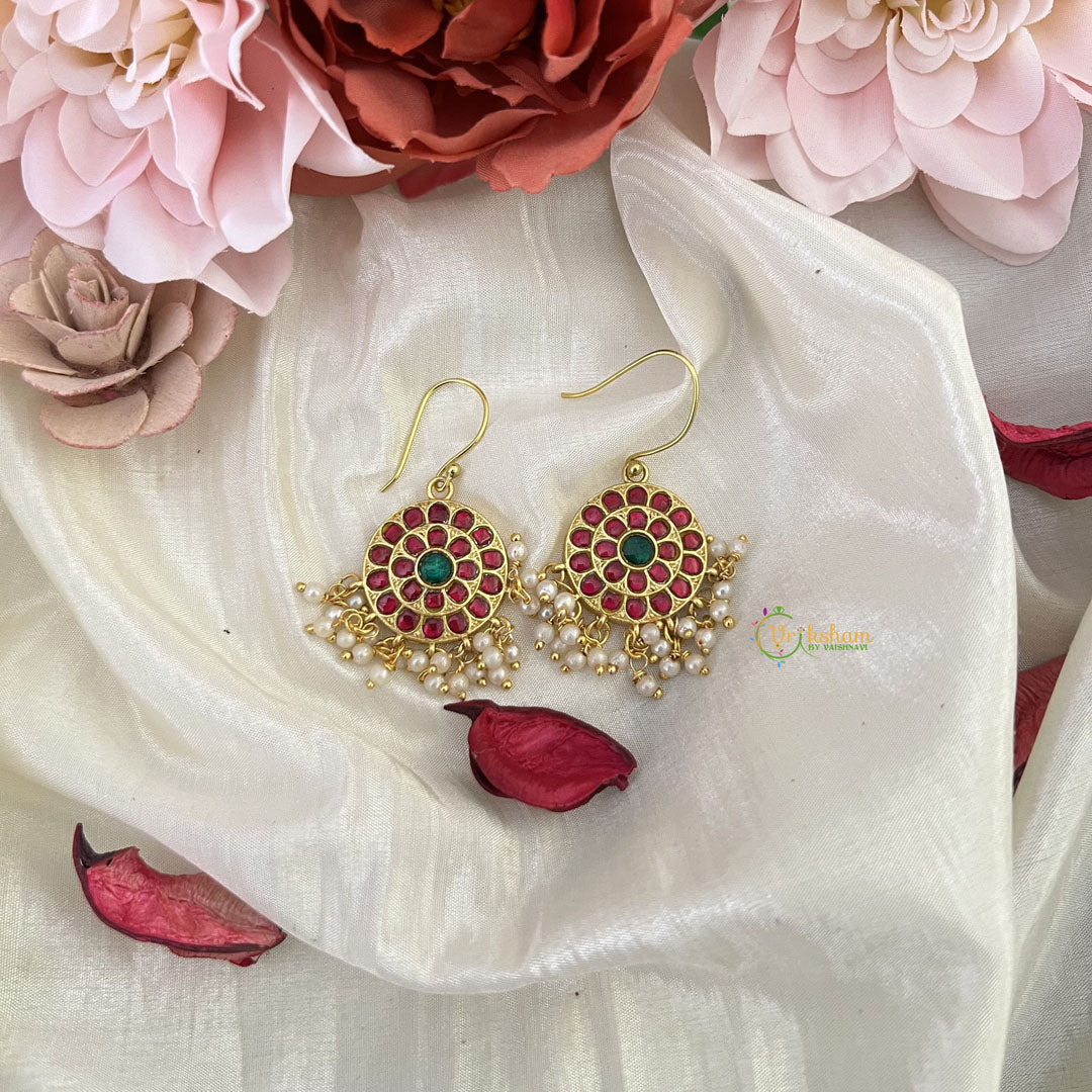 Vriksham Unique Circle Shape Hook Earring-Pearls-Red Green-J3191