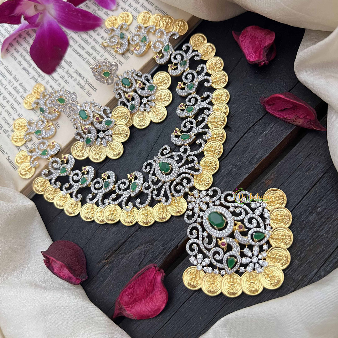 Vriksham Elegant Dual Peacock & Lakshmi Coin AD Stone Neckpiece-G20214
