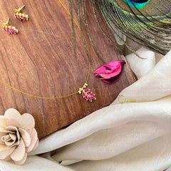 Vriksham Gold-Finish Leaf Cluster Single Pendant Invisible Chain-Red-KG22320