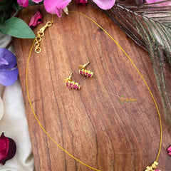 Vriksham Gold-Finish Leaf Cluster Single Pendant Invisible Chain-Red-KG22320