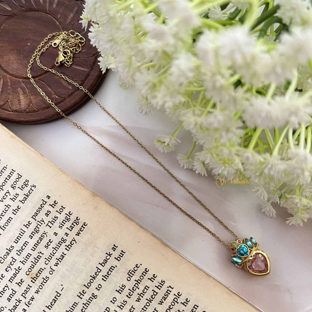 Vriksham Queen Heart Pendant Gold Alike Anti Tarnish Necklace Chain-Aqua Blue-G20959