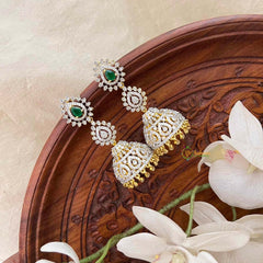 Vriksham Regal Emerald Green & American Diamond Long Jhumka Earrings-G21578