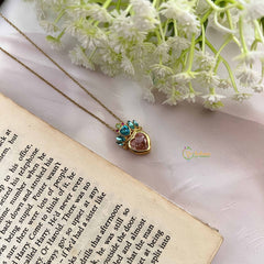 Vriksham Queen Heart Pendant Gold Alike Anti Tarnish Necklace Chain-Aqua Blue-G20959