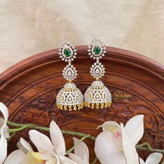 Vriksham Regal Emerald Green & American Diamond Long Jhumka Earrings-G21578