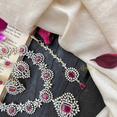 Vriksham Indian Ethnic Floral Style With Bold Red Stones Pendant AD Choker-G20209