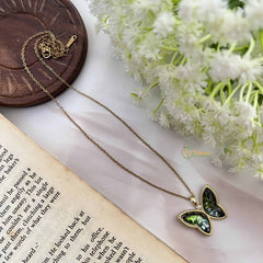 Vriksham Green Sparkle Butterfly Pendant Gold Alike Anti Tarnish Necklace Chain-G20953