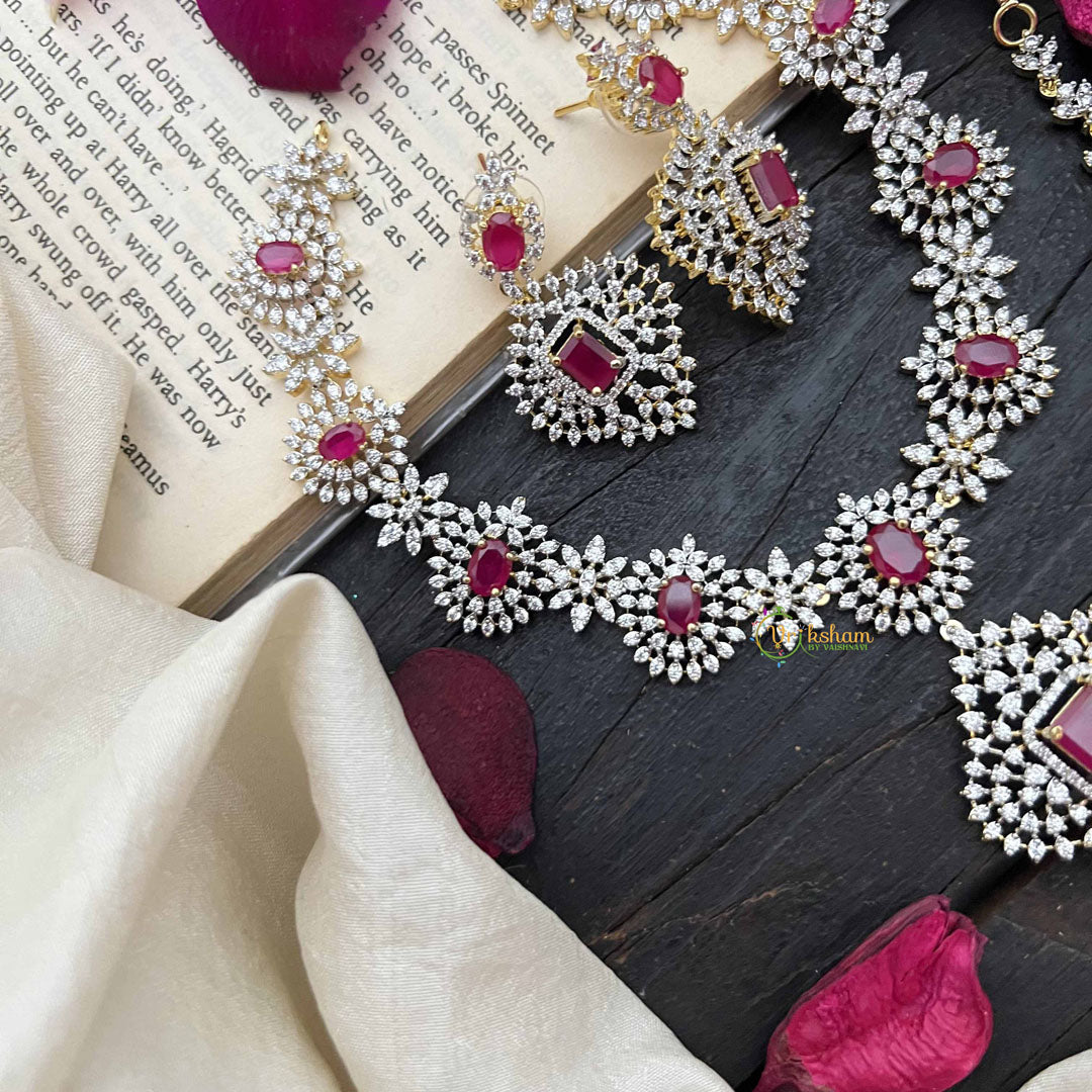 Vriksham Indian Ethnic Floral Style With Bold Red Stones Pendant AD Choker-G20209