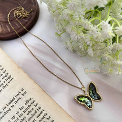 Vriksham Green Sparkle Butterfly Pendant Gold Alike Anti Tarnish Necklace Chain-G20953