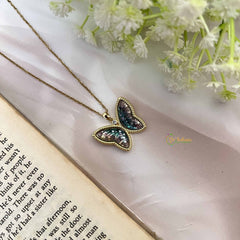 Vriksham Gray Sparkle Butterfly Pendant Gold Alike Anti Tarnish Necklace Chain-G20954