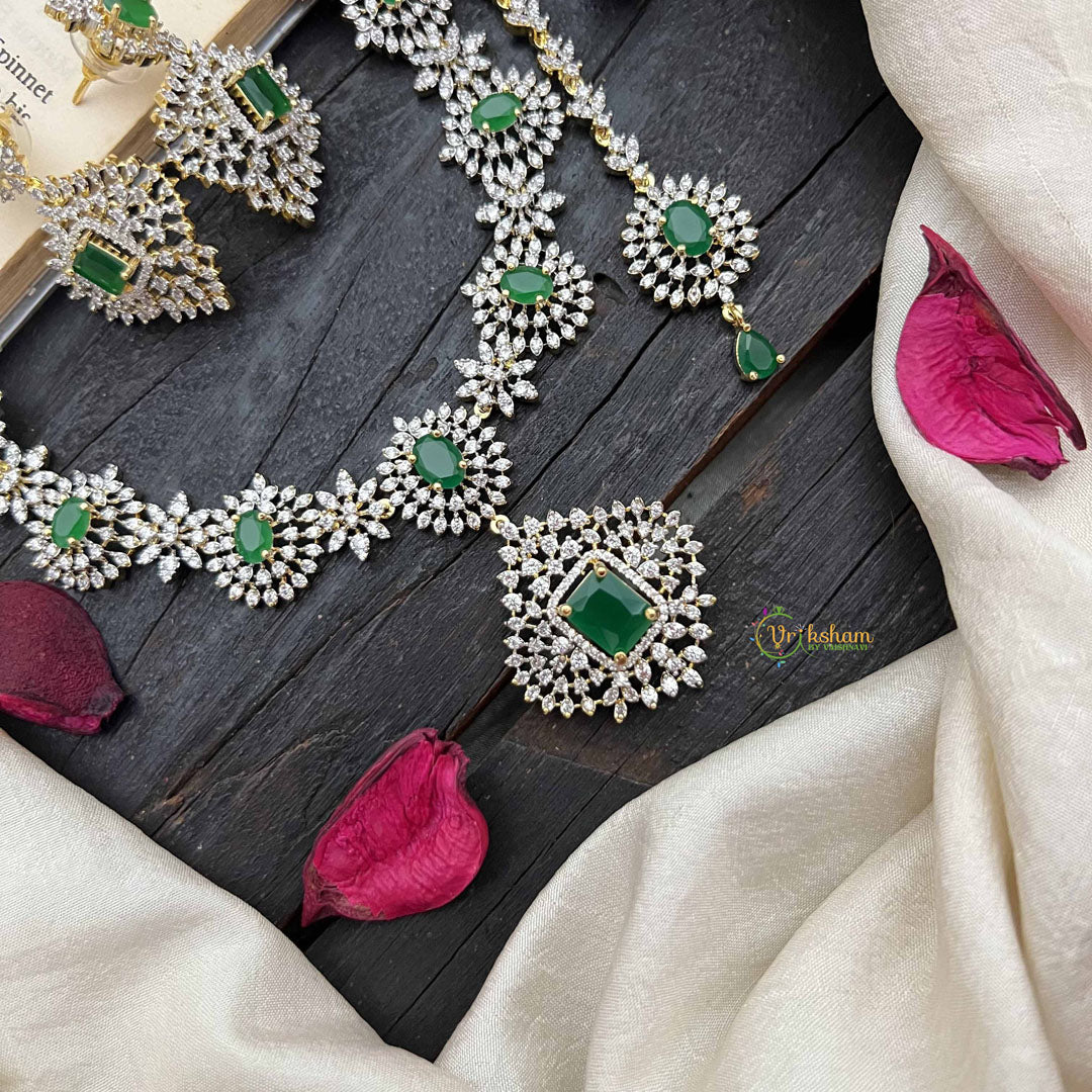 Vriksham Indian Ethnic Floral Style With Bold Green Stones Pendant AD Choker-G20210
