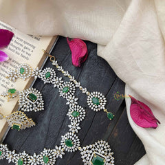 Vriksham Indian Ethnic Floral Style With Bold Green Stones Pendant AD Choker-G20210
