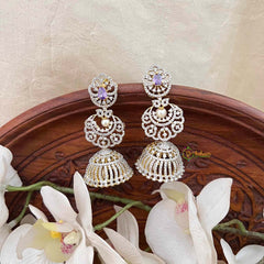 Vriksham Deep Purple-AD Style Bridal With Pearl Accents & Tiered Chandbali Studs Jhumka Earrings-G21583